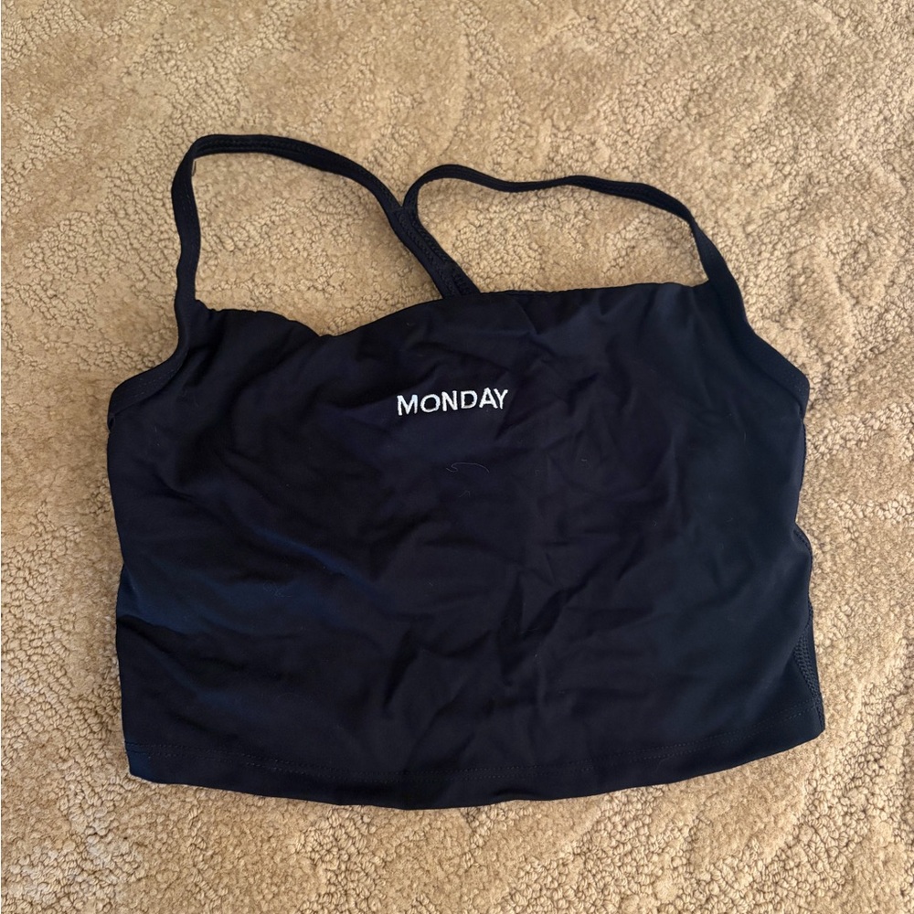 Black 'MONDAY' Cropped Tank Top